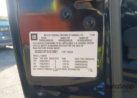 2005 Chevrolet Silverado 1500 Ls z USA, uszkodzony, nr VIN 2GCEC13T151212801